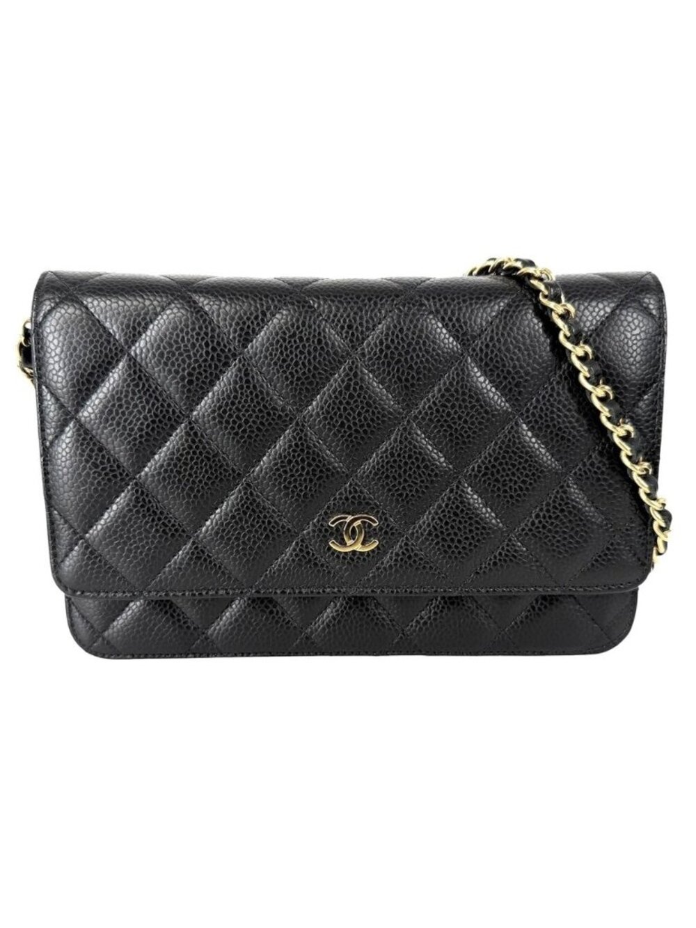 Chanel Chain Wallet Quilted Shoulder Bag CC Logo Crossbody Caviar Leather Black